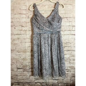 J. Crew Silk Cocktail Dress Womens 8 Light Gray Chiffon Pleated Flowy Romantic